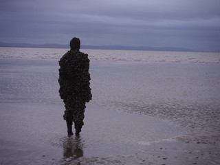 Barnacled Statue and the bubbling sea SWC Short Walk 35 - Crosby Beach: Antony Gormley's Another Place