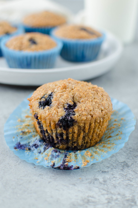 Blueberry Bran Muffins - healthy and hearty muffins made with Greek yogurt, wheat bran, and fresh blueberries. Great for breakfast meal prep. 