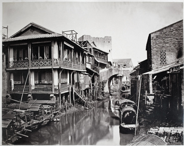 Hotz collection: Guangzhou, Haizhu bridge and canal, ca. 1870