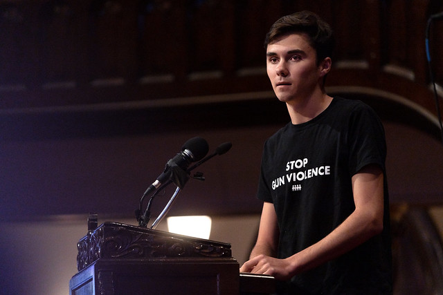 David Hogg speaking at the Westminster Town Hall Forum in Minneapolis, Minnesota