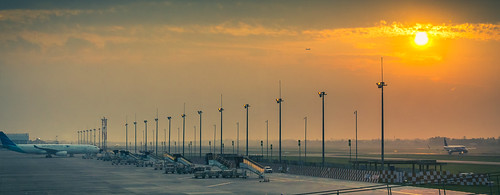 airport skyline sunset panoramic warm works