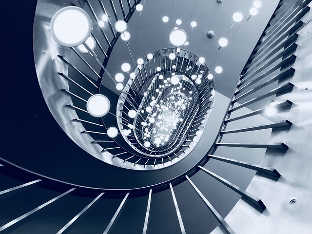 Metallic spiral staircase