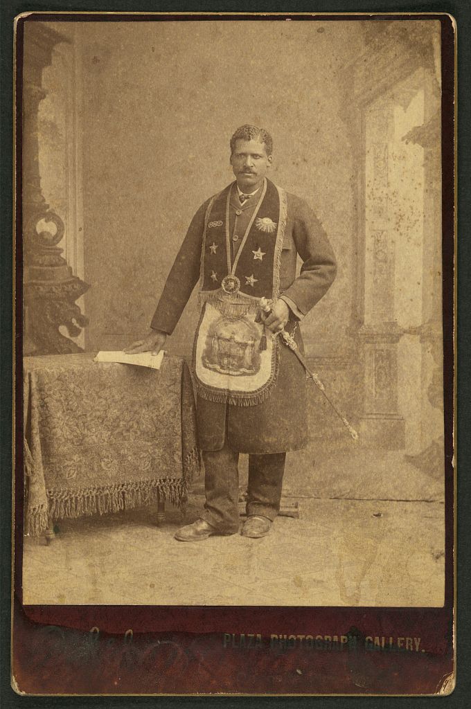 [African American man, member of the Grand United Order of Odd Fellows, wearing fraternal order collar and apron] (LOC)