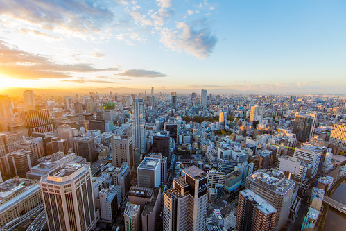 osaka sun sunrise buildings skyline japan asia 2018
