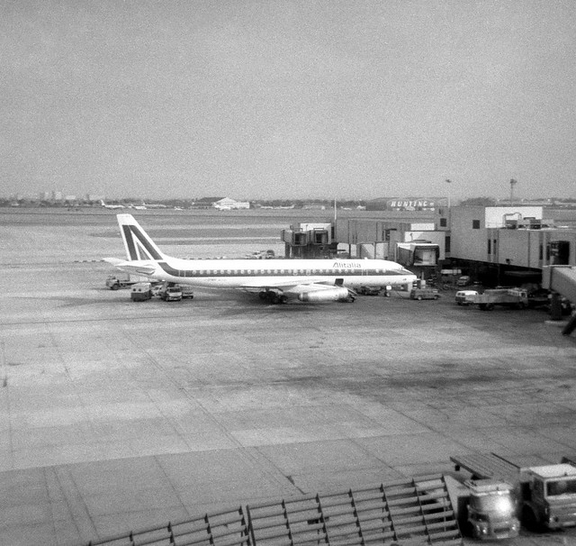 I-DIWN Alitalia Douglas DC-8-62H seen from the Queen's Building at London Heathrow