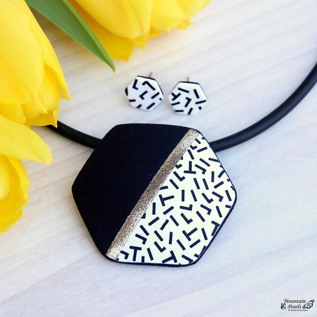 Black and white polymer clay necklace by Mountain Pearls