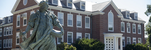 The St. Thomas More statue on BC Law's Newton campus.