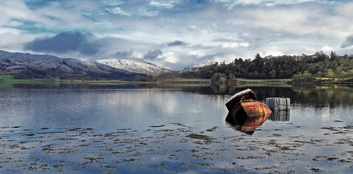loch boat wreck hills scotland landscape winter water