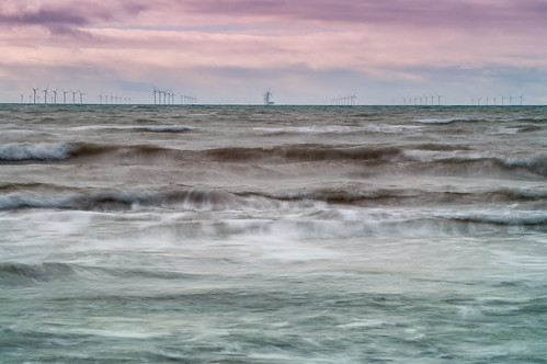 saltwater seaside long exposure shoreline rampion windfarm jade pink blue sunset waves rough water