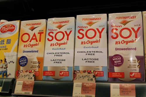 'Cholesterol free / lactose free' stickers slapped on cartons of PureHarvest soy milk