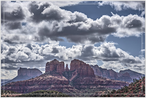 clouds sky cathedralrock sedona arizona redrock cliffs mountain landscape