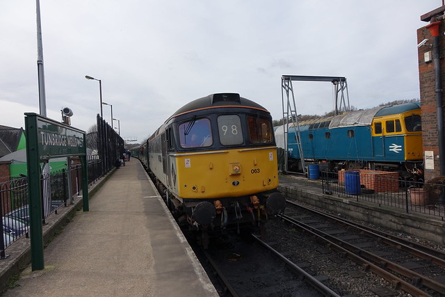 33063 with 33201 outside the shed at tunbridge wells west on the spa valley railway.