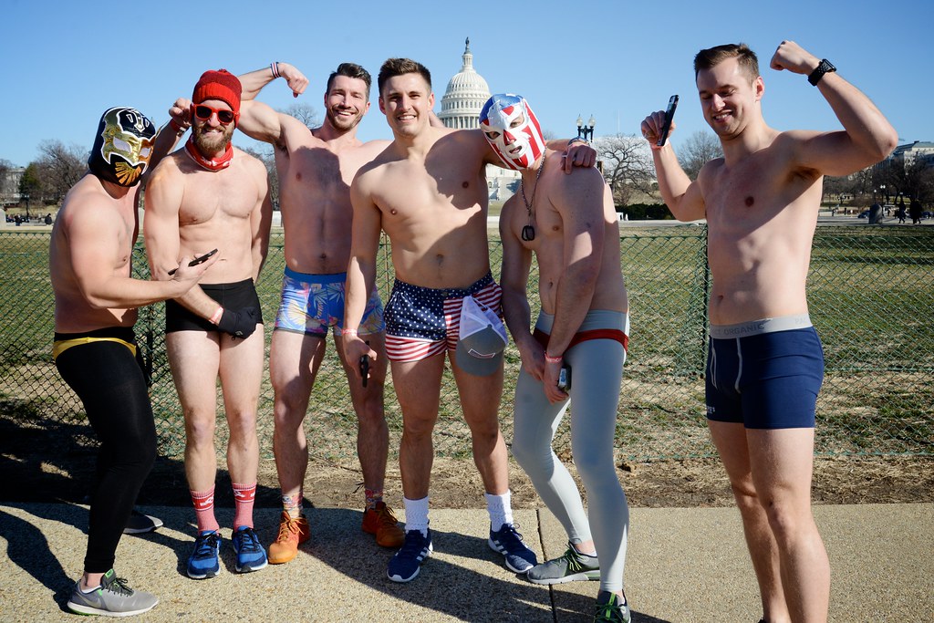 2019 Undie Run 23, A group of guys at Cupid's Undie Run, po…