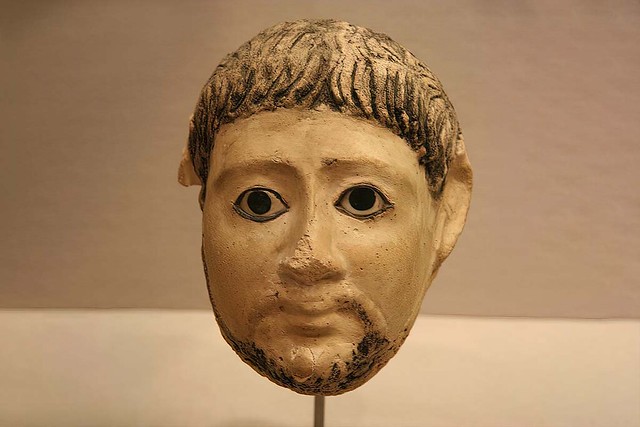 Funerary stucco portrait mask with inlaid obsidian eyes Egypt Roman Period, 200 CE at the Milwaukee Art Museum in Wisconsin WM Jonathunder 1200X800