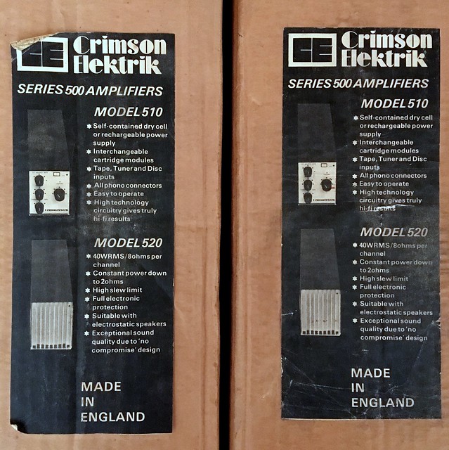 Original boxes for Crimson Elektrik Pre-Amplifier - Model 510 and Power Amplifier Model 520