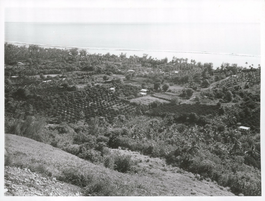 Moenga Roa A view from Mount Maunga Roa showing Arorangi Village, Rarotonga 1969 ...