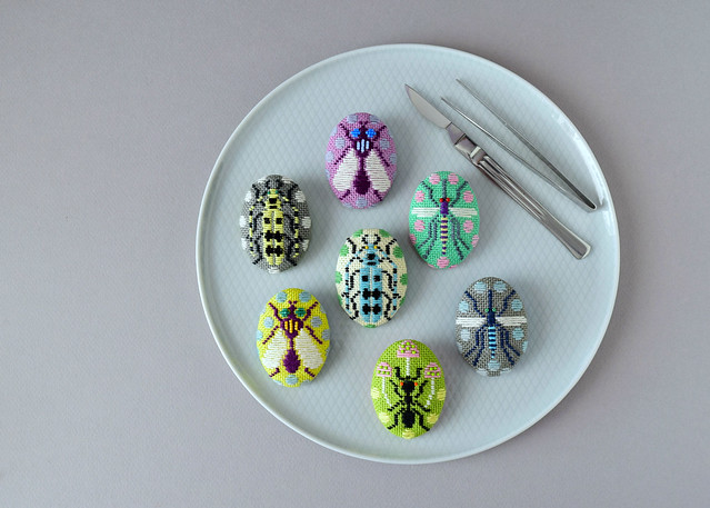 Kogin Embroidered Insect Brooches