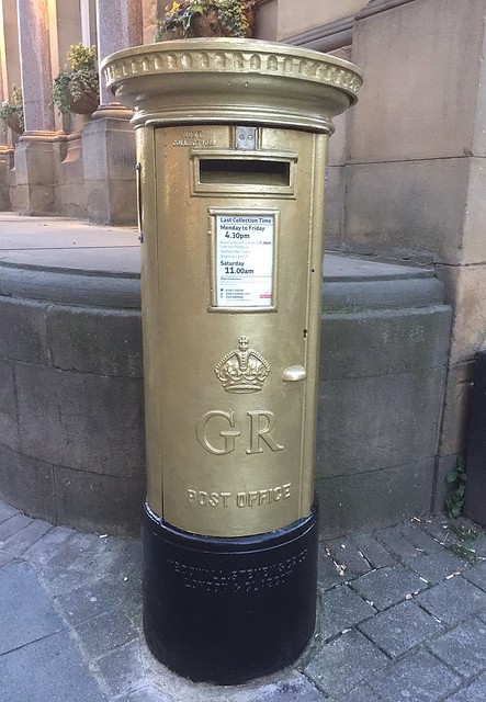 Gold-painted Pillar Box, Sheffield
