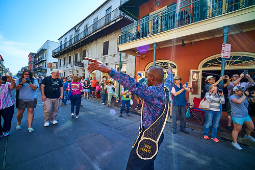 Dancing Man 504 in the opening kickoff parade Day 1 of French Quarter Fest - April 12, 2018. Photo by Eli Mergel.