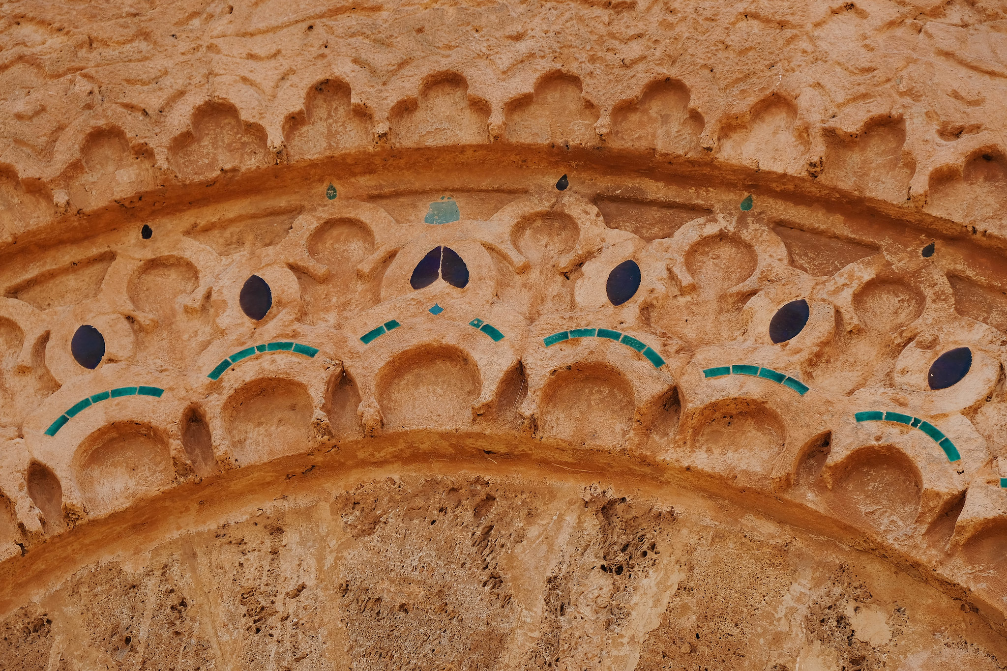 Ornamental details on the Mansura minaret