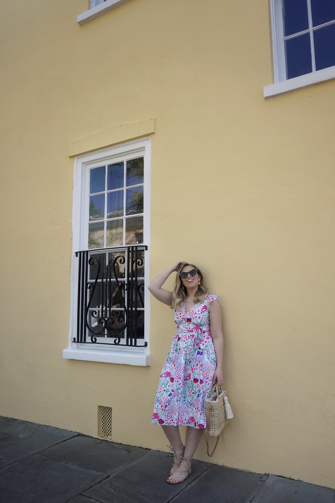 woman in floral dress sharing First Timer's Guide to 3 Days in Charleston South Carolina 