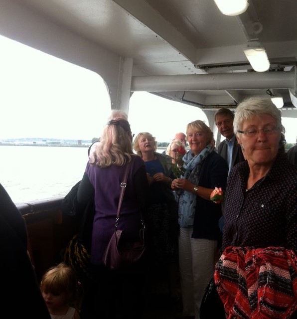 On the Mersey ferry (The  Iris), about to stream Paul's ashes (and yell out: 