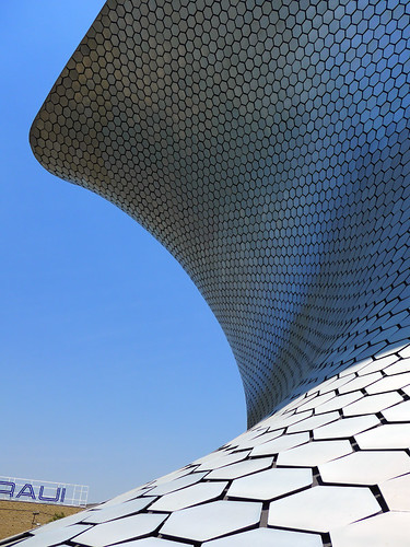 Silvery reflection of the Soumaya Museum in Mexico City