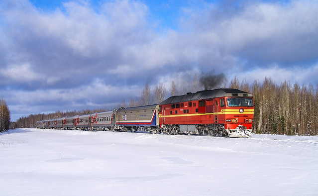 Тепловоз ТЭП70-0434 с поездом №34 Москва - Сыктывкар, перегон Микунь - Усть-Вымь