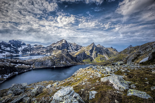 lofoten norway munken hike blue bright icefield ice landscape lake mountain mountainscape monumental nature outdoors outdoor panorama rock rocks sony sky scenic snow valley view wimvandem grass mountainside water tennesvatnet golddragon ngc pinnaclephotography