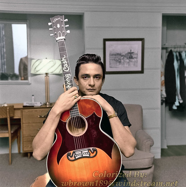 A young Johnny Cash in his hotel room in the 1950's