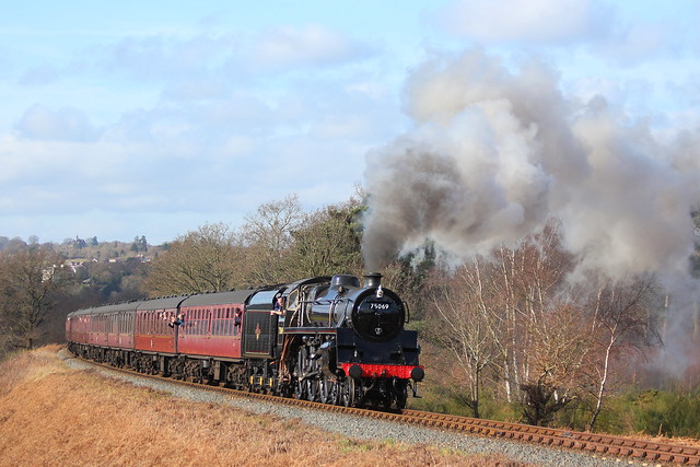 Steam locomotive 75069 on her first day back at the Severn Valley Railway.