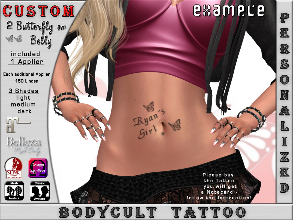 BodyCult Custom Tattoo 2 Butterfly on Belly