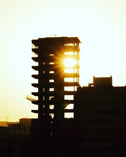 Sun shines through an under construction building