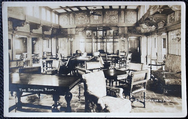 Postcard SS Empress of Asia - The Smoking Room
