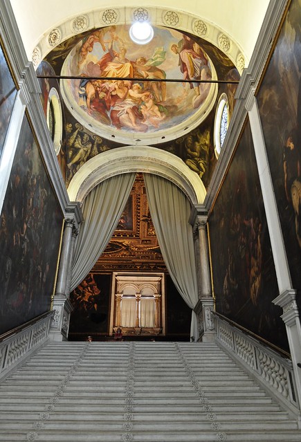 Escalier d'apparat (XVIe), Scuola Grande di San Rocco, sestiere de San Polo, Venise, Vénétie, Italie