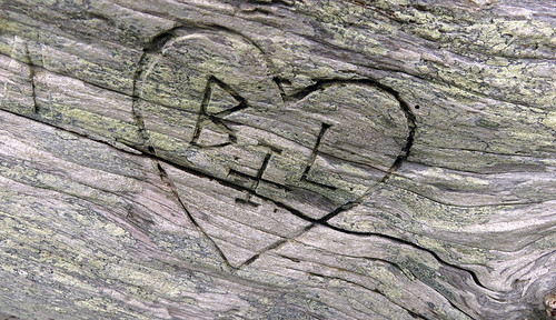 A heart carved into a piece of driftwood at Long Beach in the Pacific Rim National Park on Vancouver Island