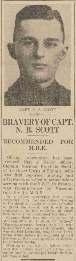 Norman Brayford Scott Derby Evening Telegraph Report 31 July 1940