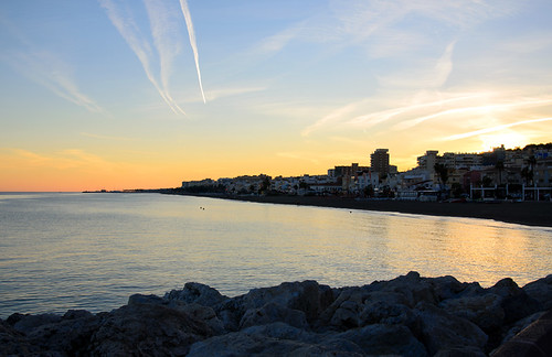 spain torremolinos malaga andalucia costa del sol coast sea resort urban town seaside sun sunset shade sky