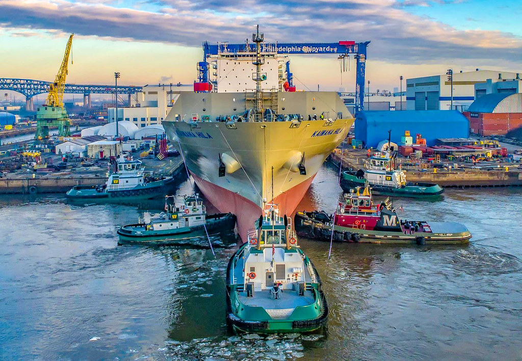 Philadelphia  Navy Yard, Ship launching taken from a drone