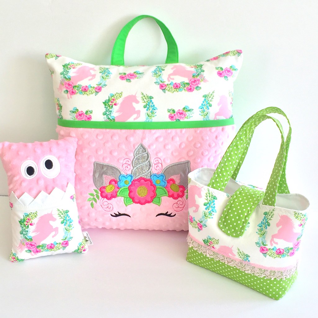 Unicorn Children Pocket Pillow, Tooth Fairy Pillow, and Handbag Set