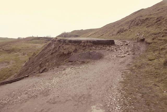Remains of collapsed A625, Mam Tor, Derbyshire.   December 2018