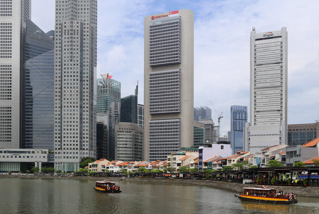The Financial hub overlooking the old Boat Quay of Singapore