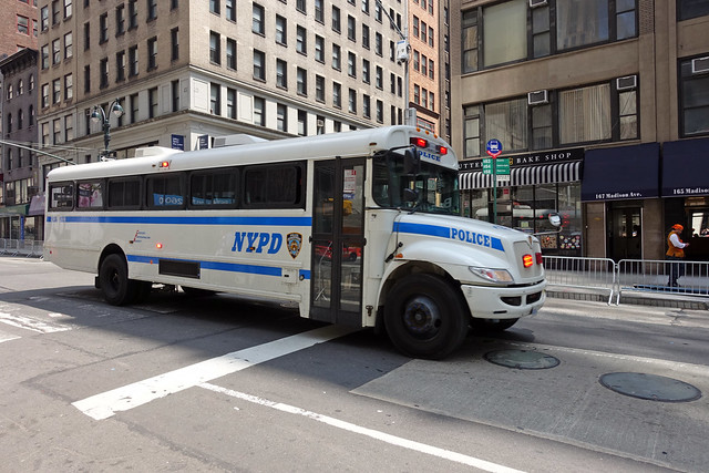NYPD Police Bus at Madison Ave in Murray Hill of Manhattan in New York City, NY
