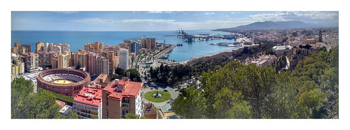 europe spain andalucia málaga coast pano harbour touristicurbanisation gibralfaroview panorama