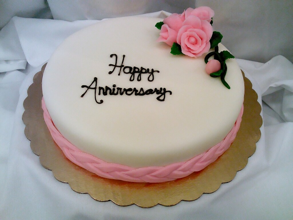 Simple & Sover Happy Anniversary Cake | Cake is the first th… | Flickr