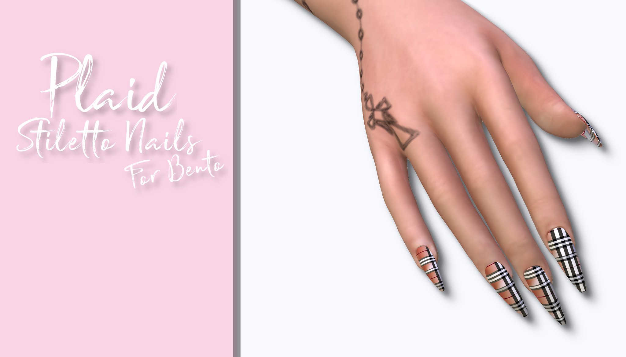 Plaid Stiletto Nails for Bento