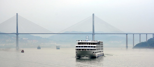 ANOTHER BRIDGE AND A MISTY MORNING. A BUSY  YANGTZE RIVER,  CHINA