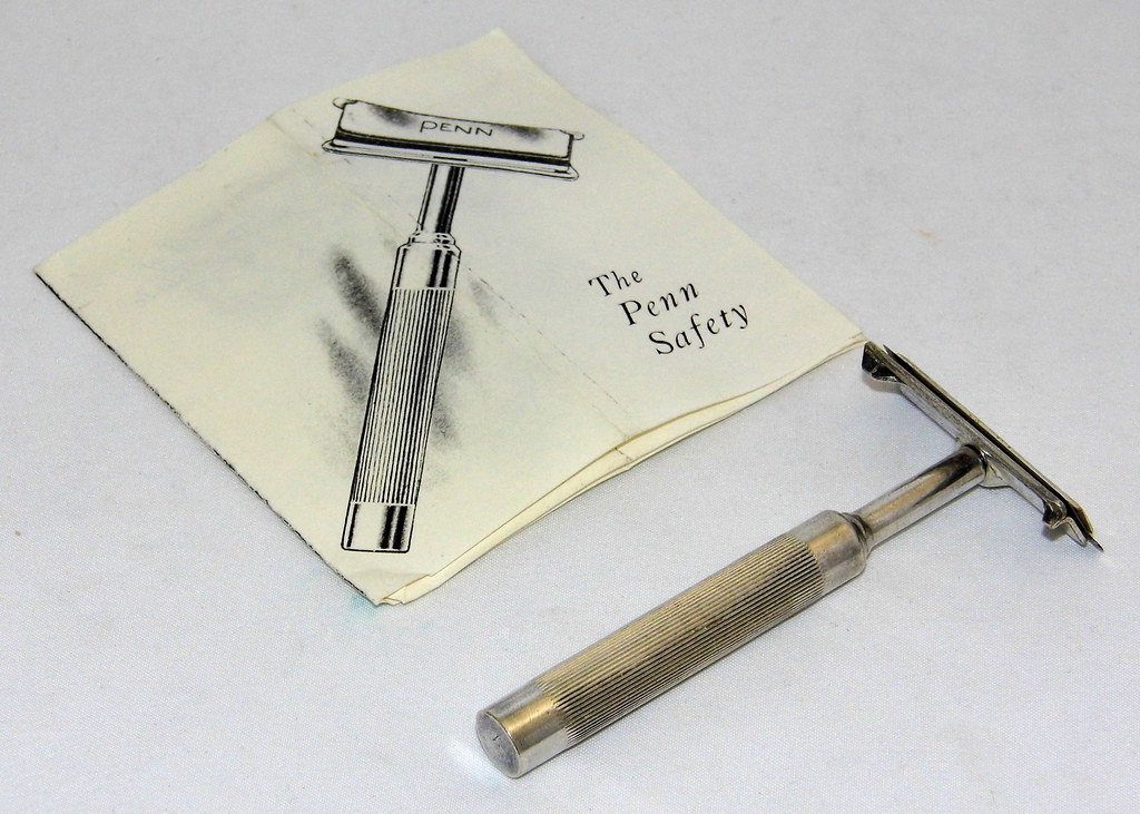 The Penn Safety - A Vintage Triple Silver-Plated Single Edge Safety Razor, A.C. Penn, Incorporated, 100 Lafayette Street, New York City, Made In USA, Circa 1920s
