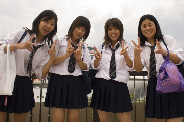 Happy schoolgirls in Nagasaki, Japan