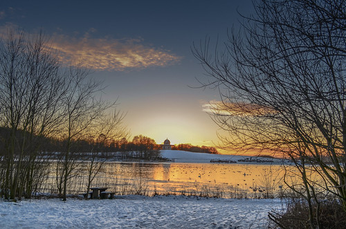 lake sunset winter cold